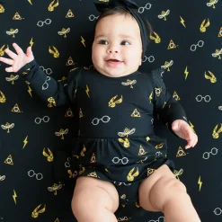 New Kyte Baby Long Sleeve Twirl Bodysuit Dress in Midnight Icon