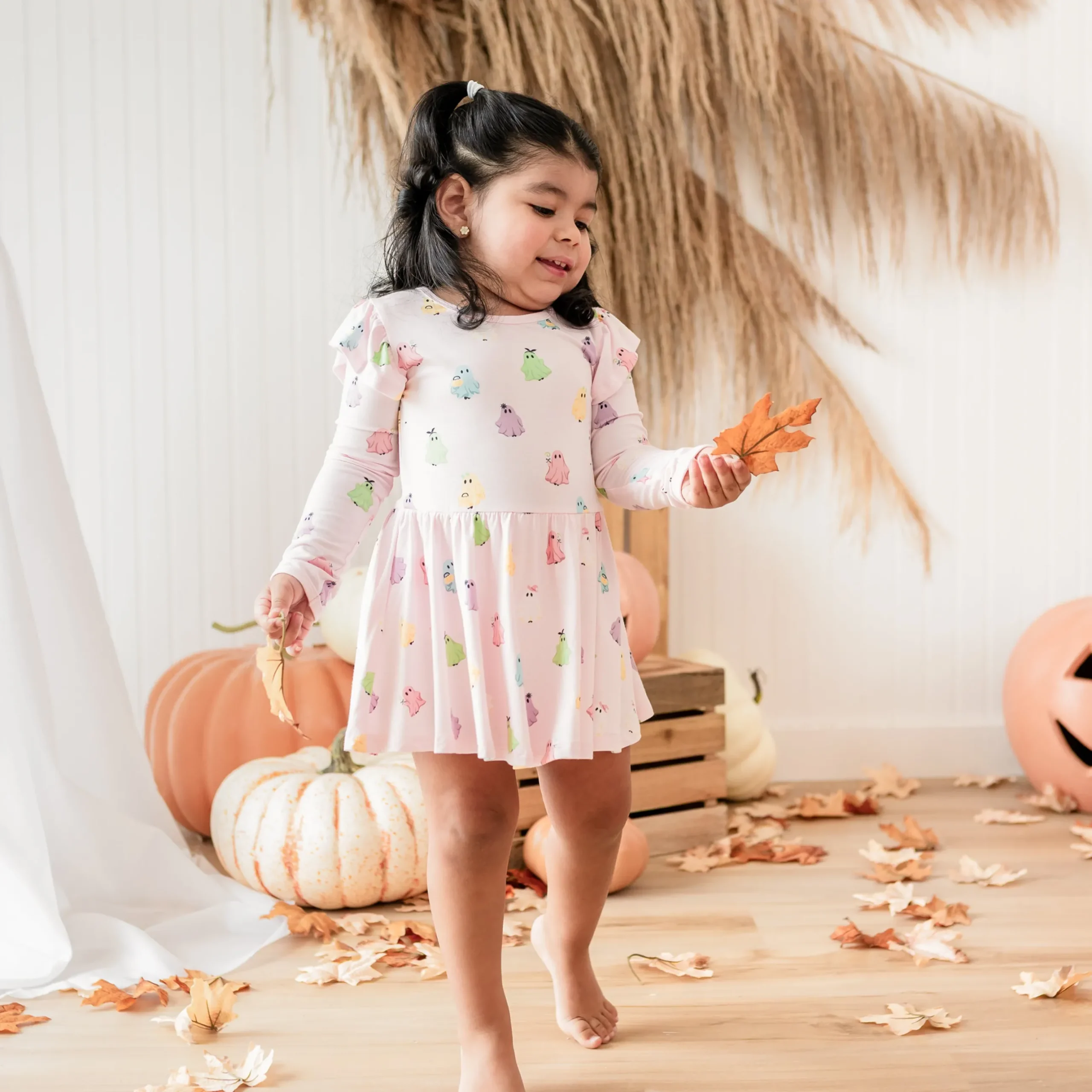 Discount Kyte Baby Long Sleeve Twirl Bodysuit Dress in Pastel Ghost