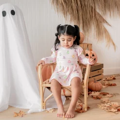 Discount Kyte Baby Long Sleeve Twirl Bodysuit Dress in Pastel Ghost