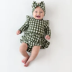 Online Kyte Baby Long Sleeve Twirl Bodysuit Dress in Gingham Fir