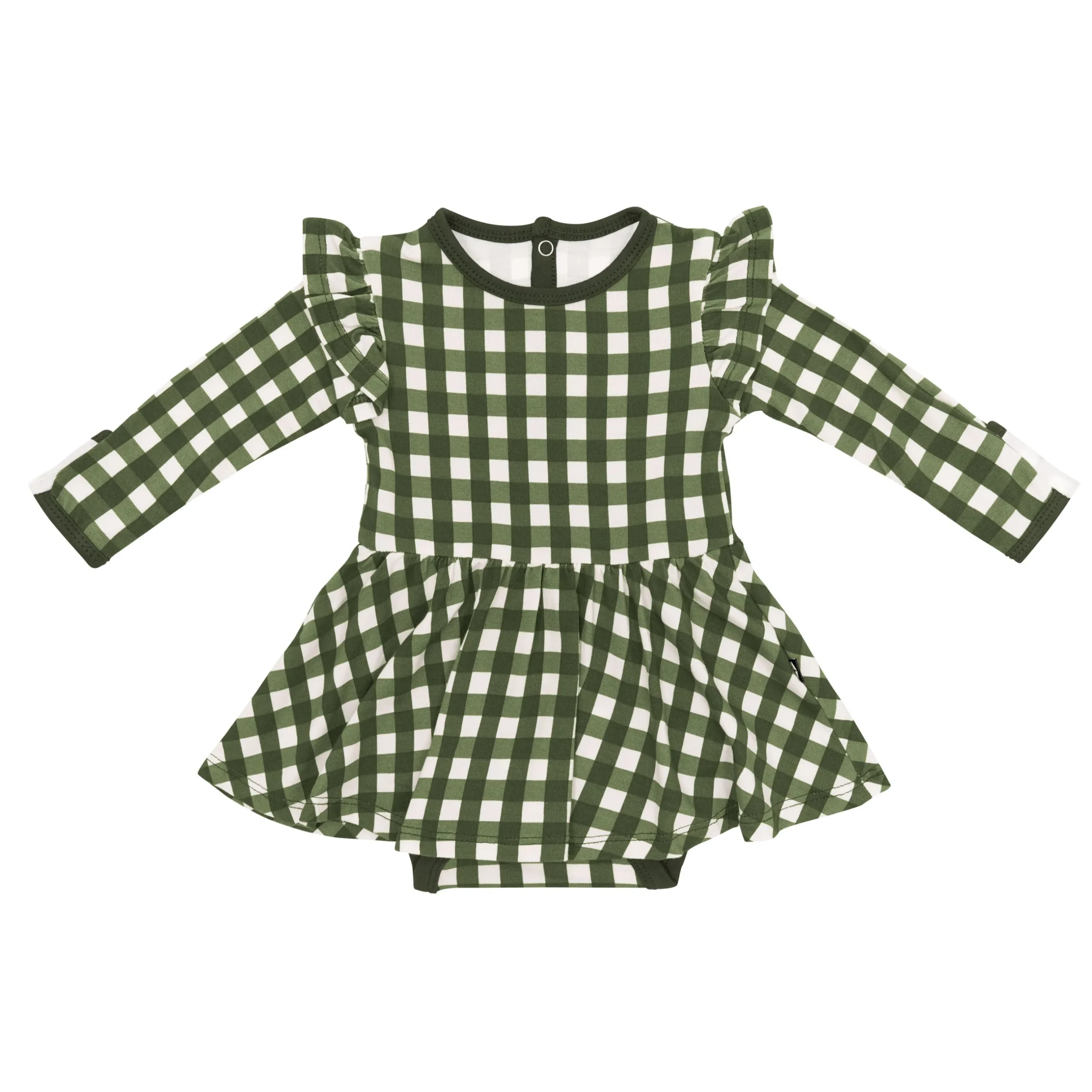 Online Kyte Baby Long Sleeve Twirl Bodysuit Dress in Gingham Fir