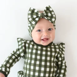 Online Kyte Baby Long Sleeve Twirl Bodysuit Dress in Gingham Fir