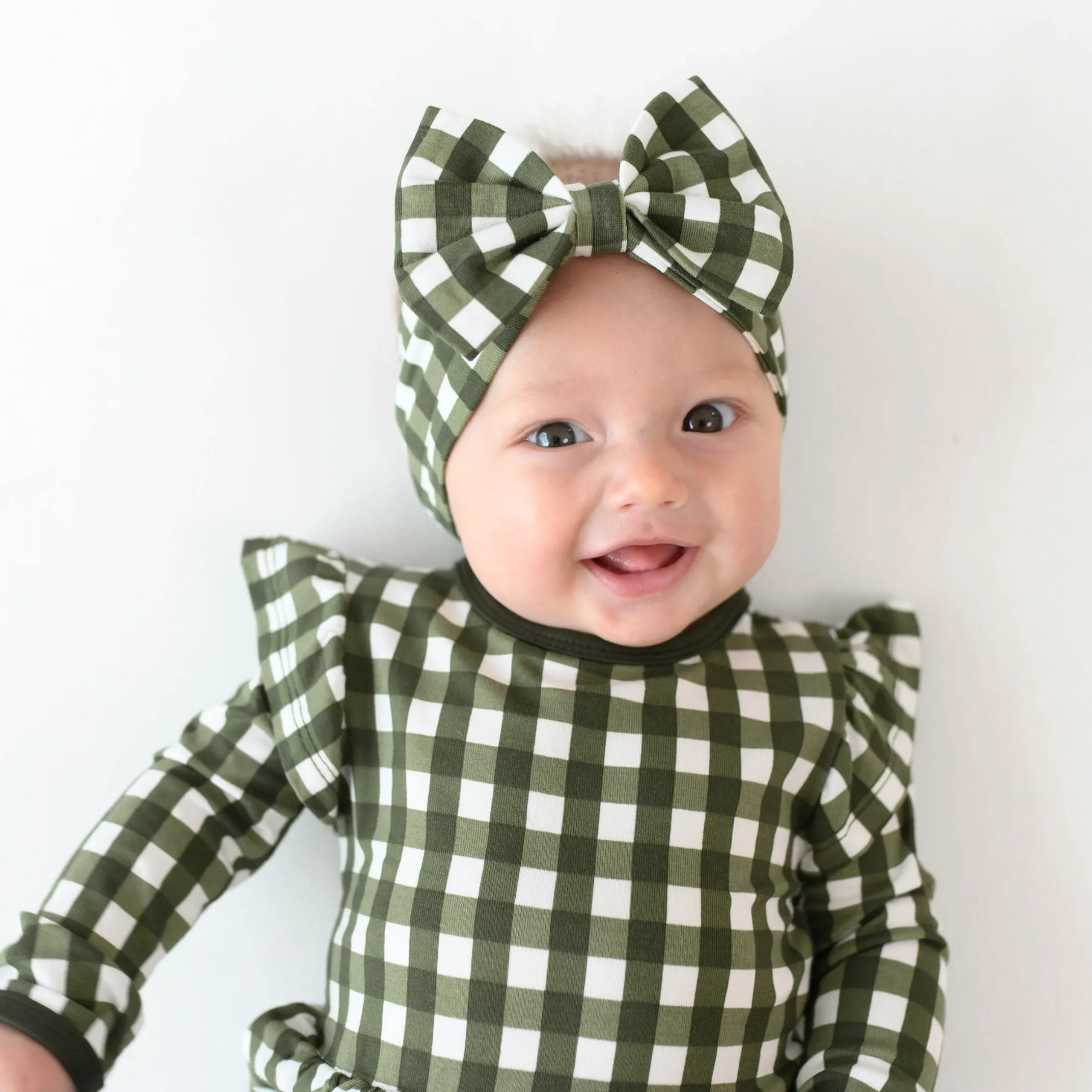 Online Kyte Baby Long Sleeve Twirl Bodysuit Dress in Gingham Fir
