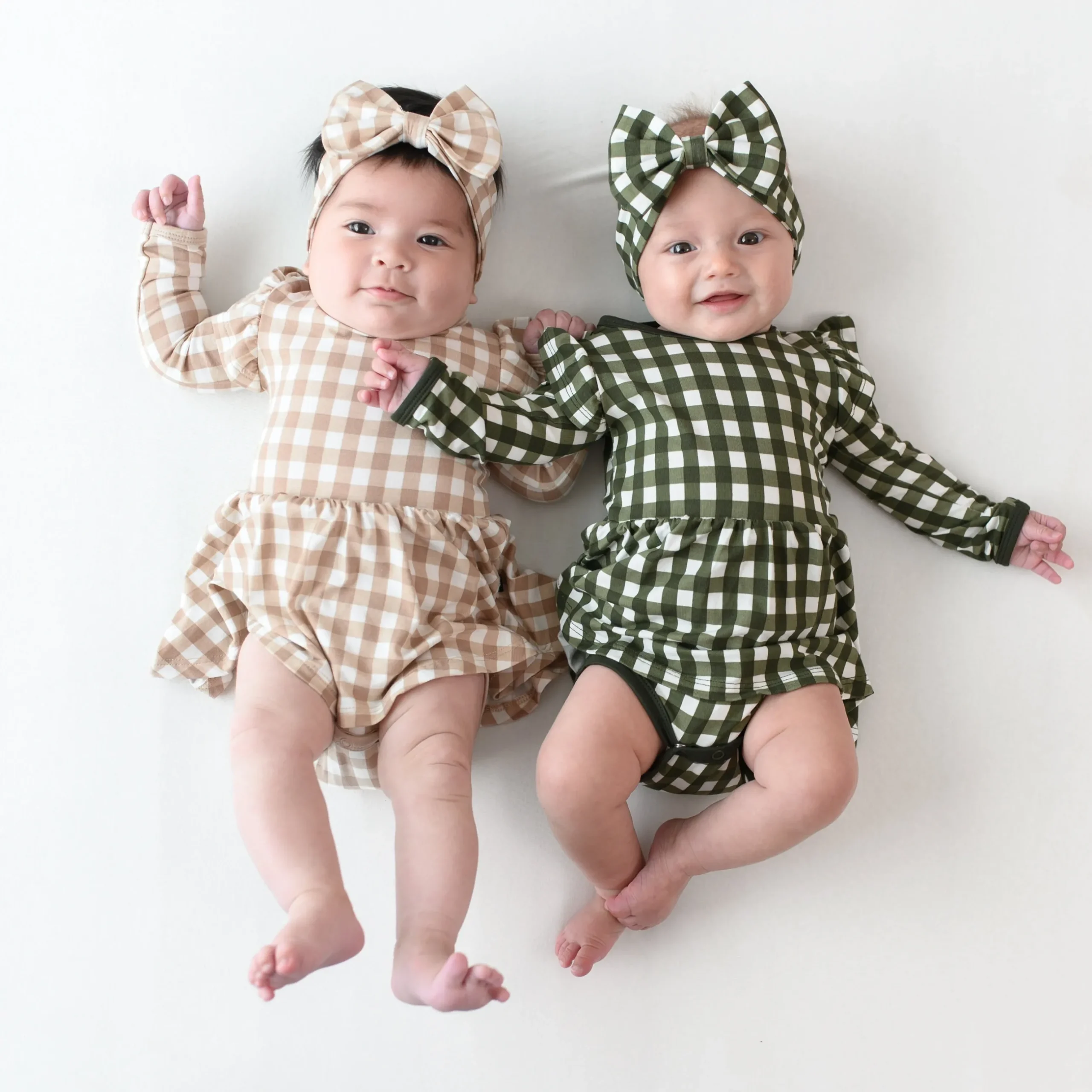 Online Kyte Baby Long Sleeve Twirl Bodysuit Dress in Gingham Fir