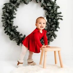 Discount Kyte Baby Long Sleeve Twirl Bodysuit Dress in Cardinal