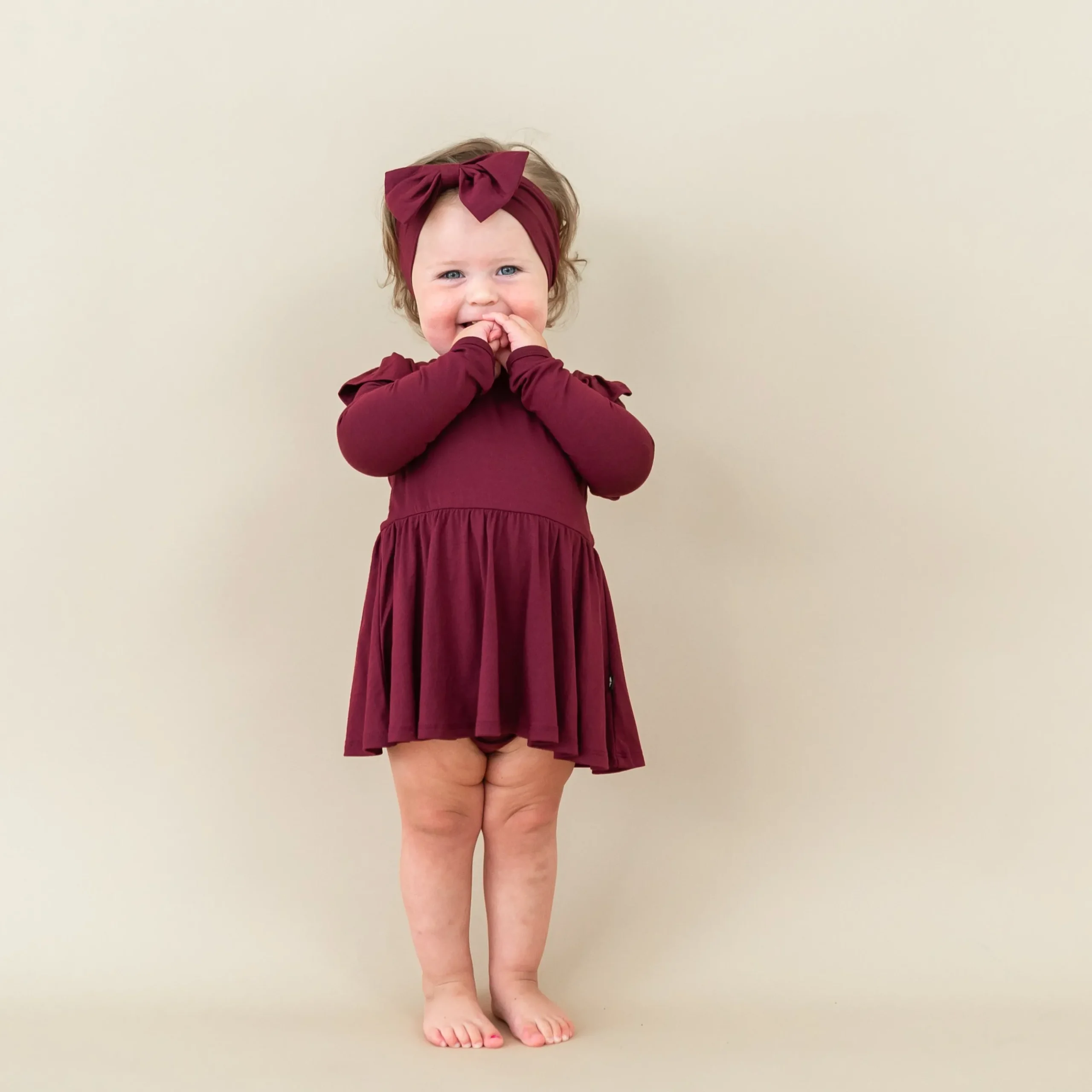 Clearance Kyte Baby Long Sleeve Twirl Bodysuit Dress in Burgundy