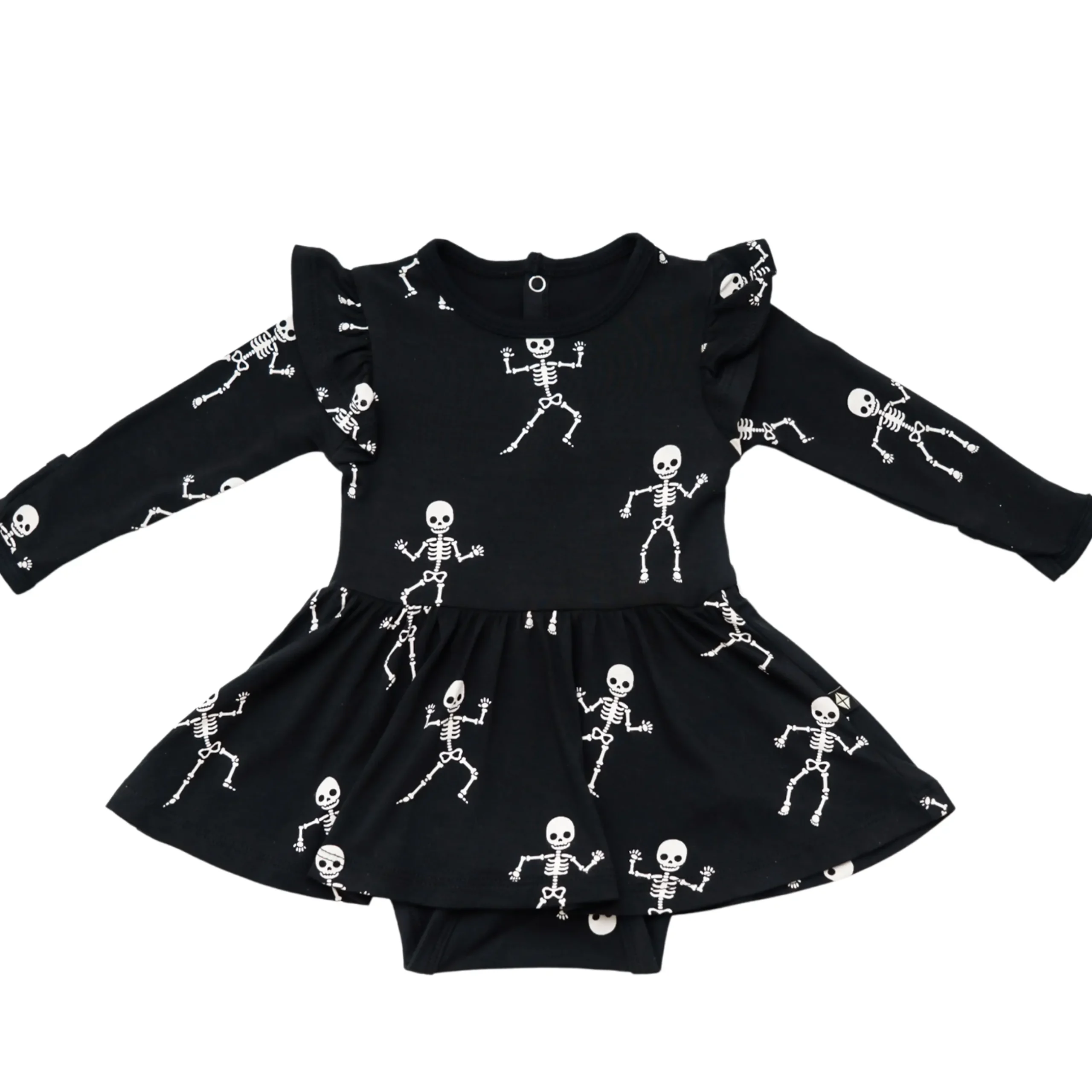 New Kyte Baby Long Sleeve Twirl Bodysuit Dress in Skeleton