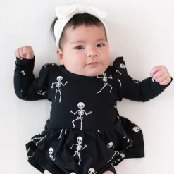 New Kyte Baby Long Sleeve Twirl Bodysuit Dress in Skeleton