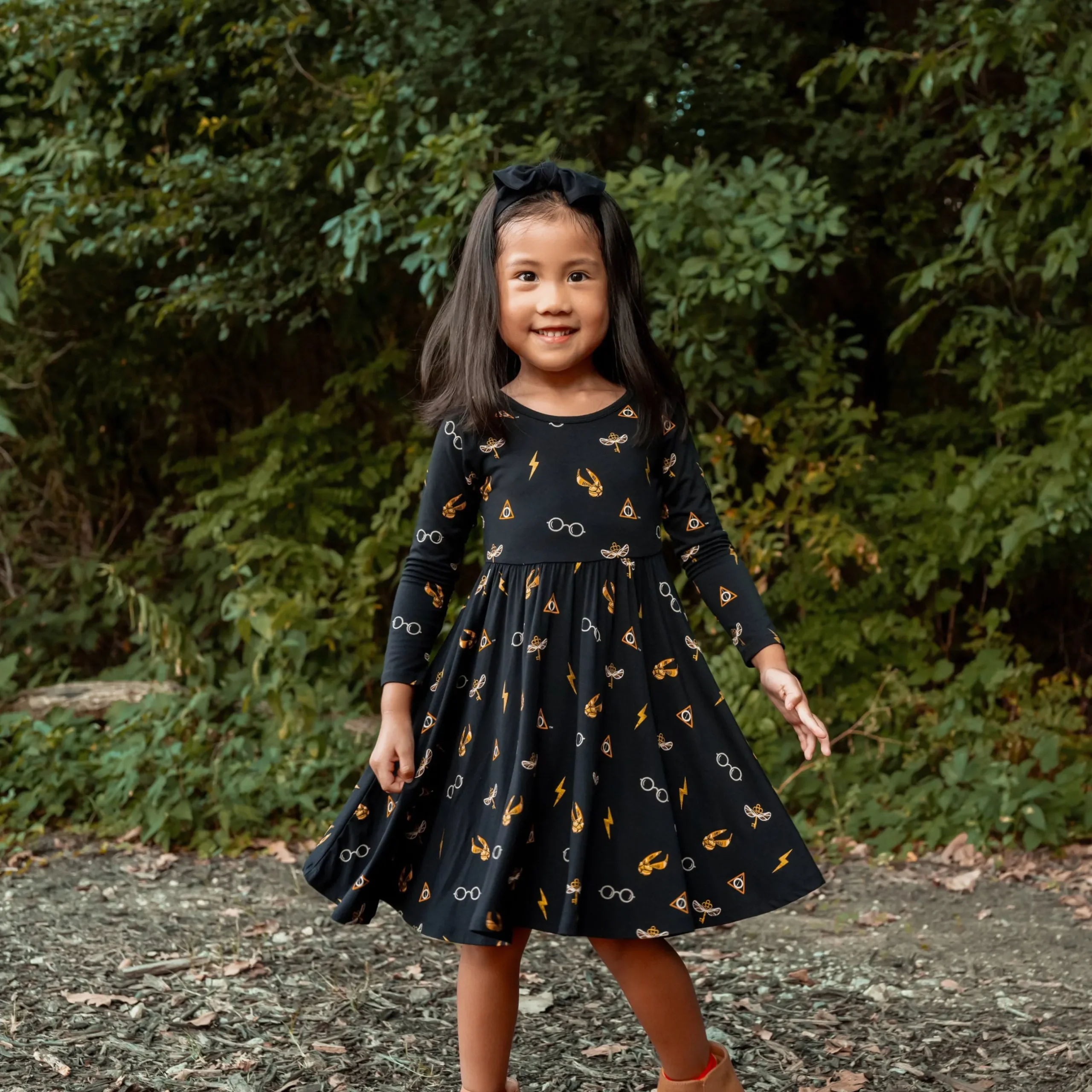 Online Kyte Baby Long Sleeve Twirl Dress in Midnight Icon