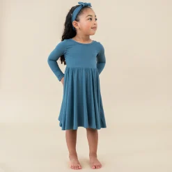 Outlet Kyte Baby Long Sleeve Twirl Dress in Atlantic