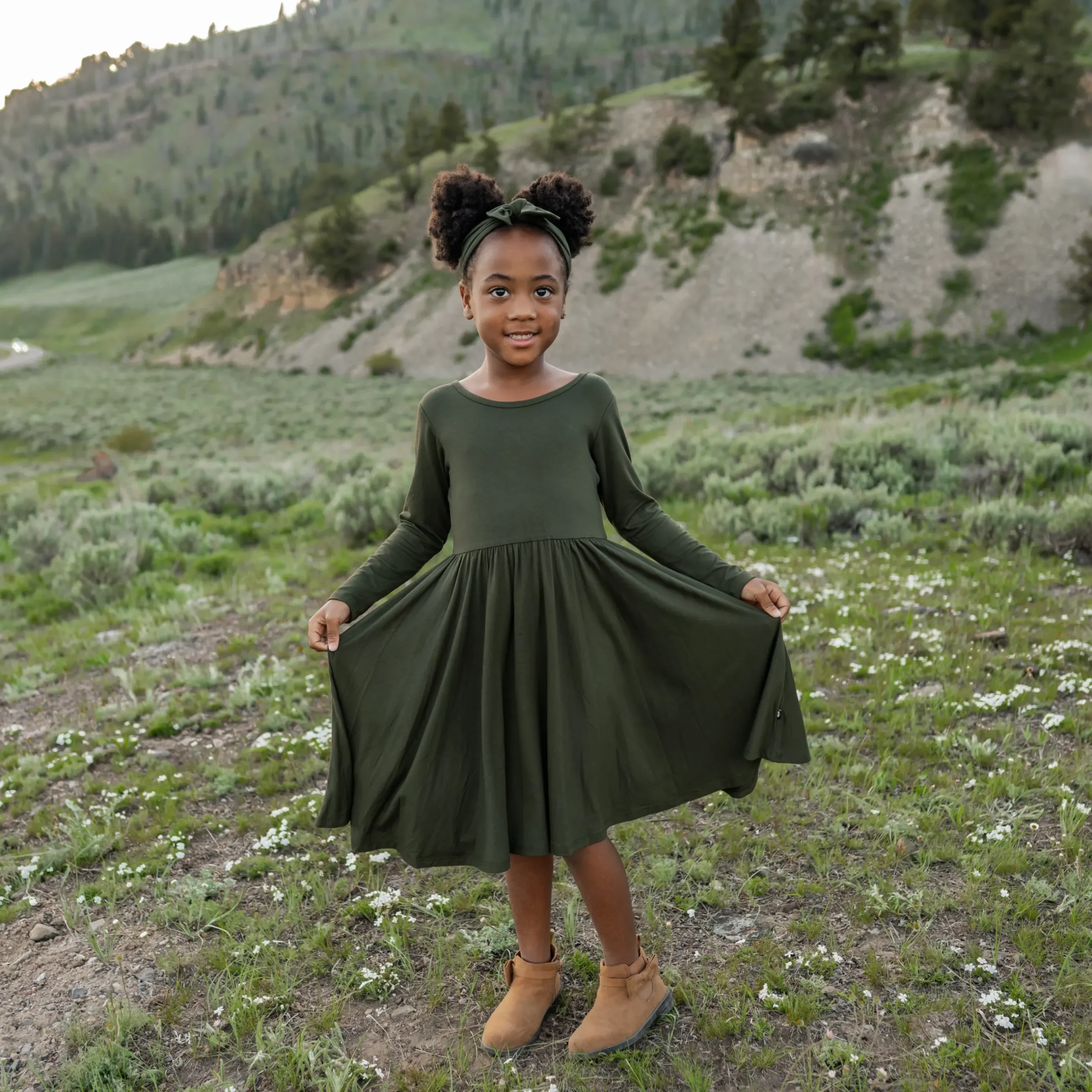 Discount Kyte Baby Long Sleeve Twirl Dress in Fir