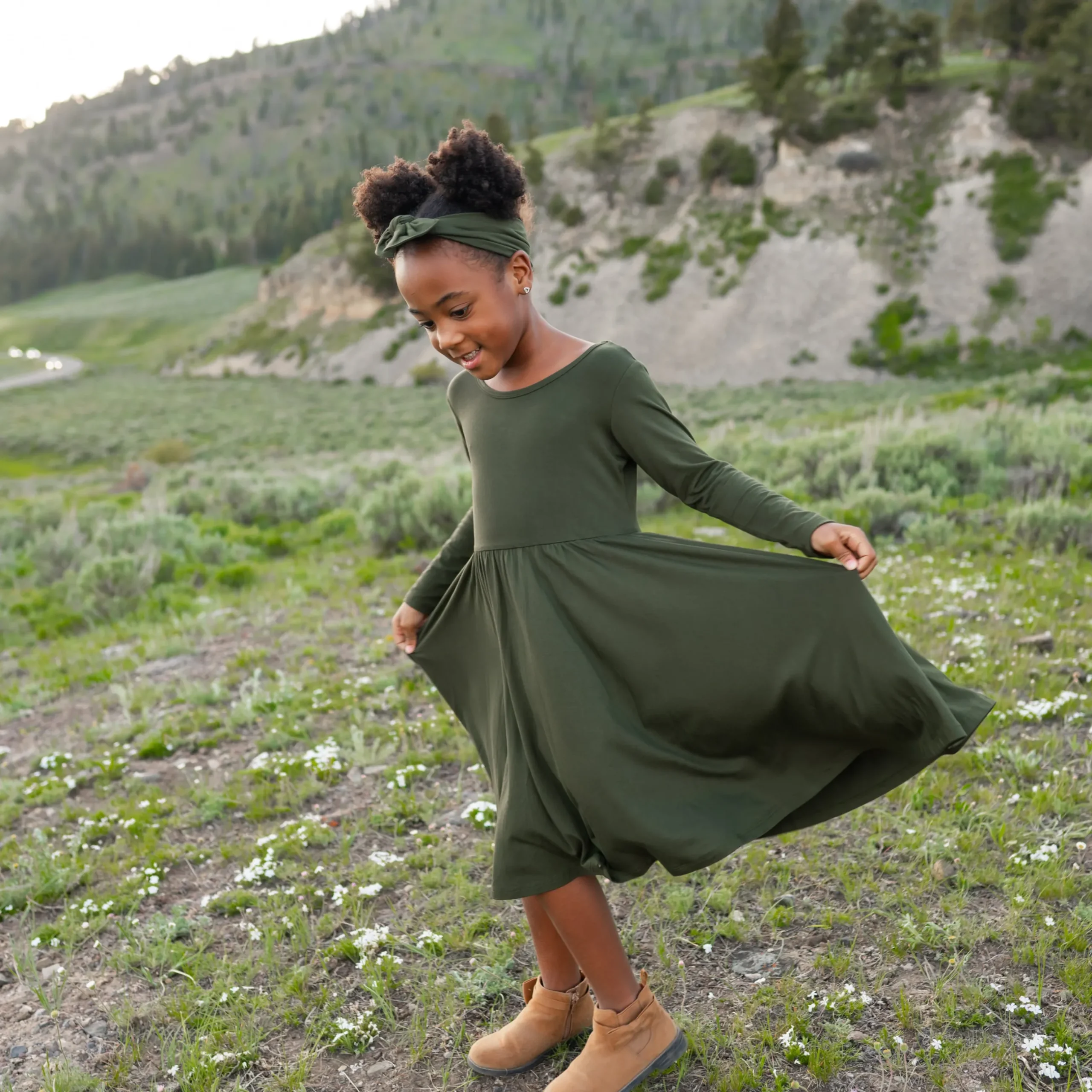 Discount Kyte Baby Long Sleeve Twirl Dress in Fir