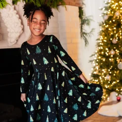 Outlet Kyte Baby Long Sleeve Twirl Dress in Twinkle Tree
