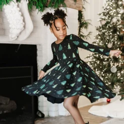 Outlet Kyte Baby Long Sleeve Twirl Dress in Twinkle Tree