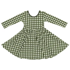 New Kyte Baby Long Sleeve Twirl Dress in Gingham Fir