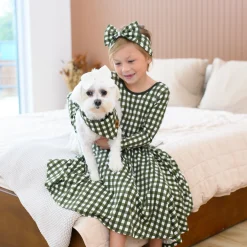 New Kyte Baby Long Sleeve Twirl Dress in Gingham Fir