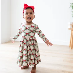 Kyte Baby Long Sleeve Twirl Dress in Holiday Bow