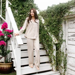 Kyte Baby Long-Sleeved Women's Pajama Set in Gingham Bisque