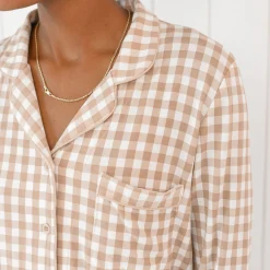 Kyte Baby Long-Sleeved Women's Pajama Set in Gingham Bisque