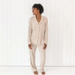 Kyte Baby Long-Sleeved Women's Pajama Set in Gingham Bisque