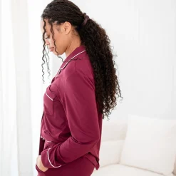 Online Kyte Baby Long-Sleeved Women's Pajama Set in with Cloud Trim Burgundy