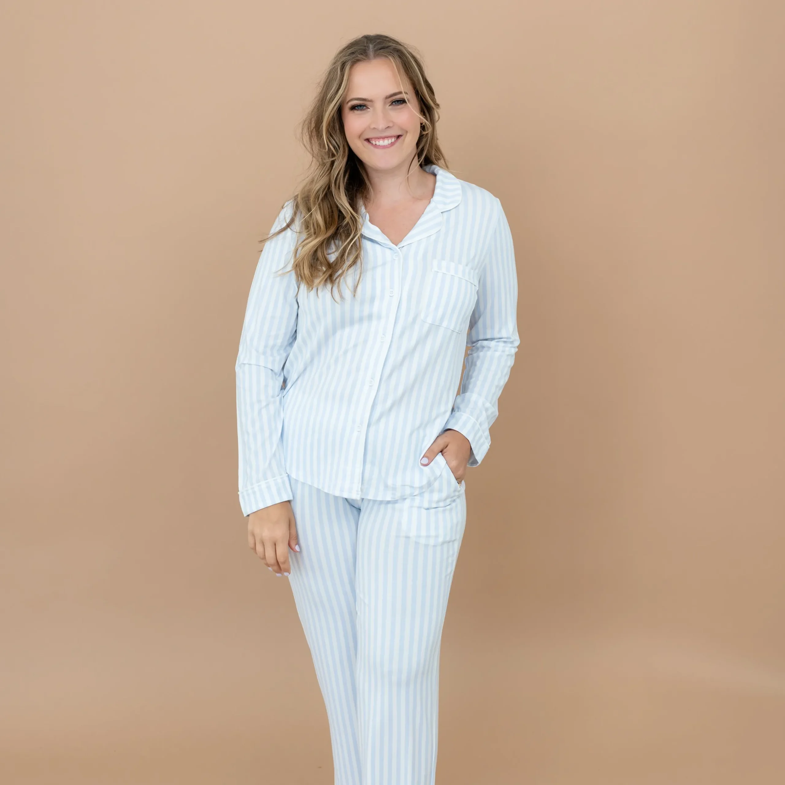 Online Kyte Baby Long-Sleeved Women's Pajama Set in with Cloud Trim Small Mist Stripe