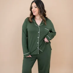 Clearance Kyte Baby Long-Sleeved Women's Pajama Set in with Cloud Trim Fir