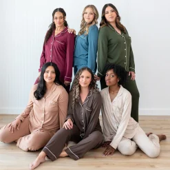 Discount Kyte Baby Long-Sleeved Women's Pajama Set in with Cloud Trim Latte