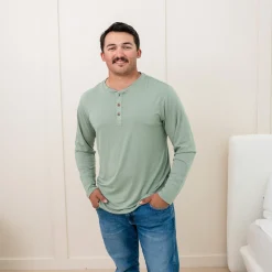 Online Kyte Baby Men's Long Sleeve Henley Top in Thyme
