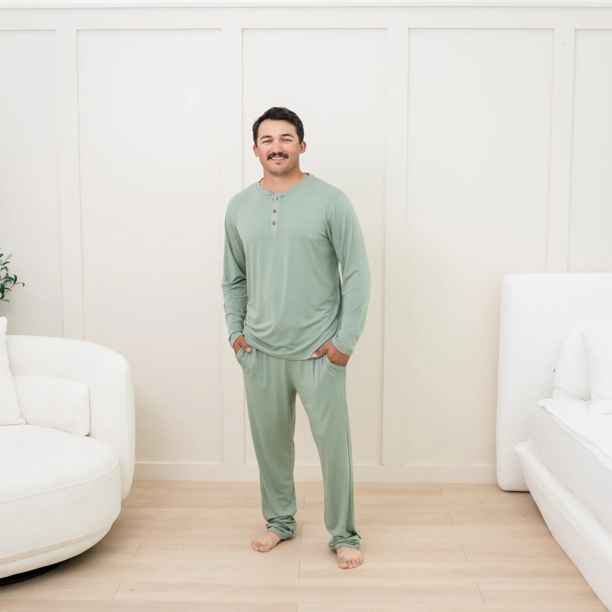 Online Kyte Baby Men's Long Sleeve Henley Top in Thyme