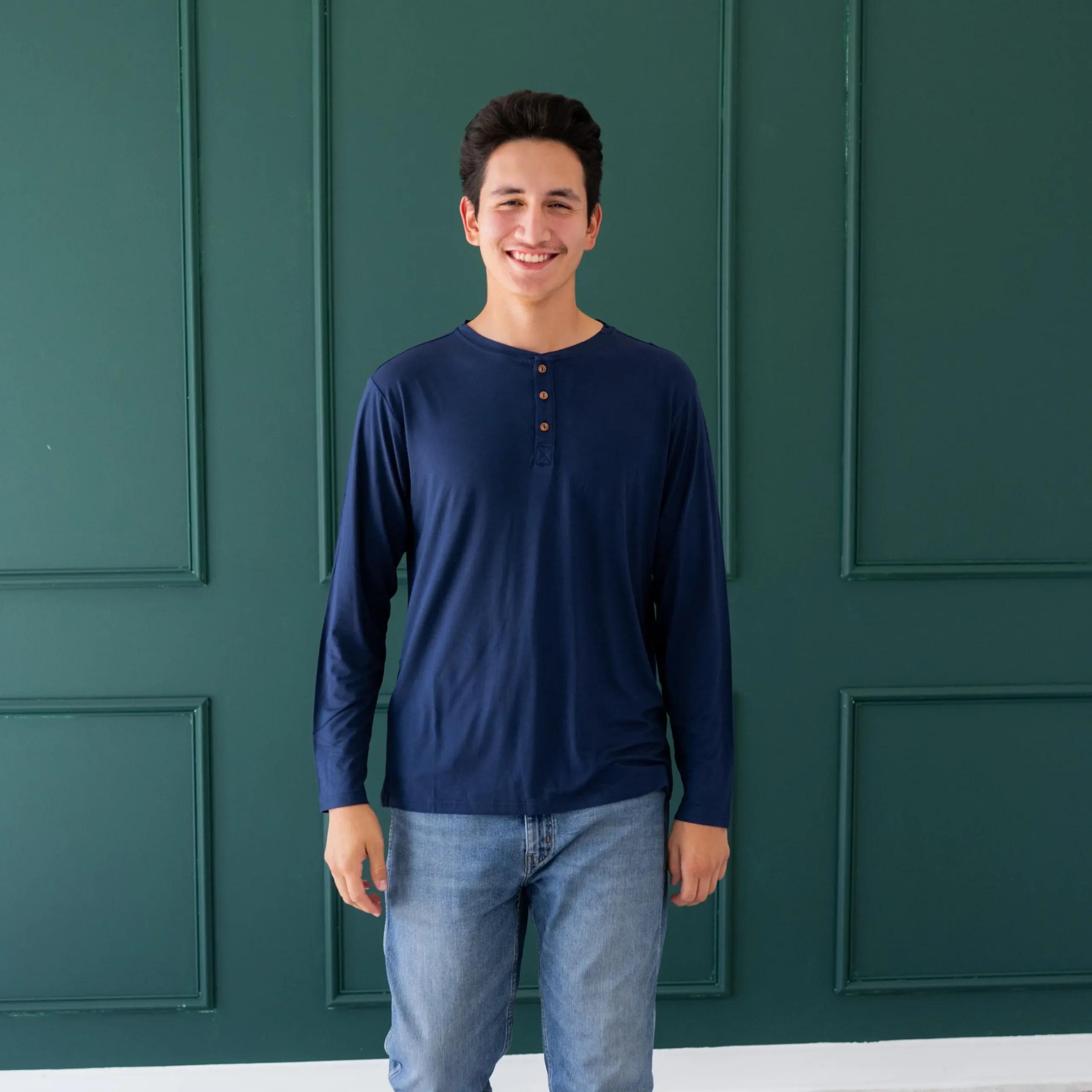 Clearance Kyte Baby Men's Long Sleeve Henley Top in Navy