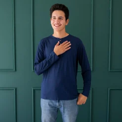 Clearance Kyte Baby Men's Long Sleeve Henley Top in Navy