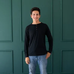Best Kyte Baby Men's Long Sleeve Henley Top in Midnight