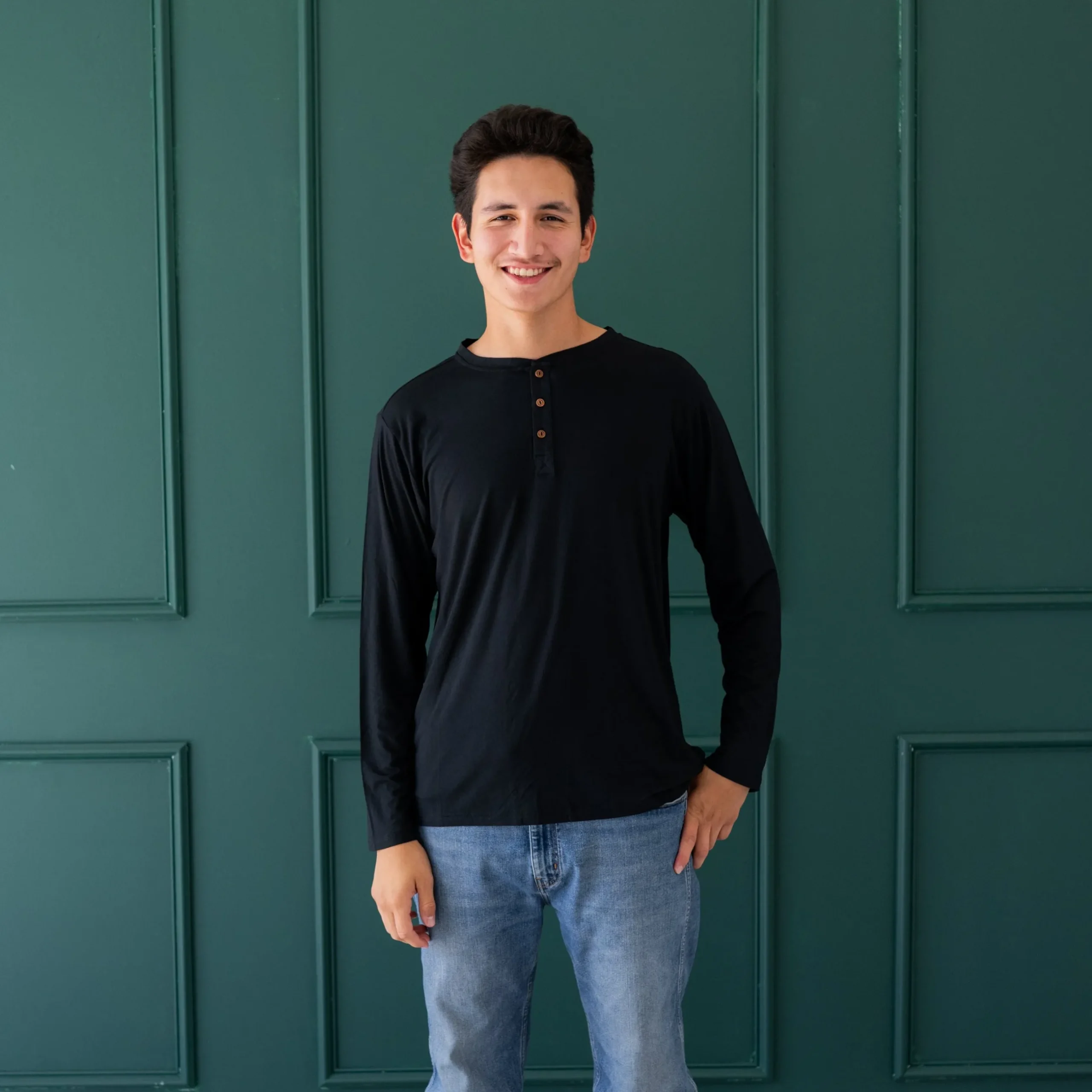 Best Kyte Baby Men's Long Sleeve Henley Top in Midnight