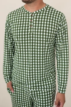 Sale Kyte Baby Men's Long Sleeve Henley Top in Gingham Fir