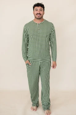 Sale Kyte Baby Men's Long Sleeve Henley Top in Gingham Fir