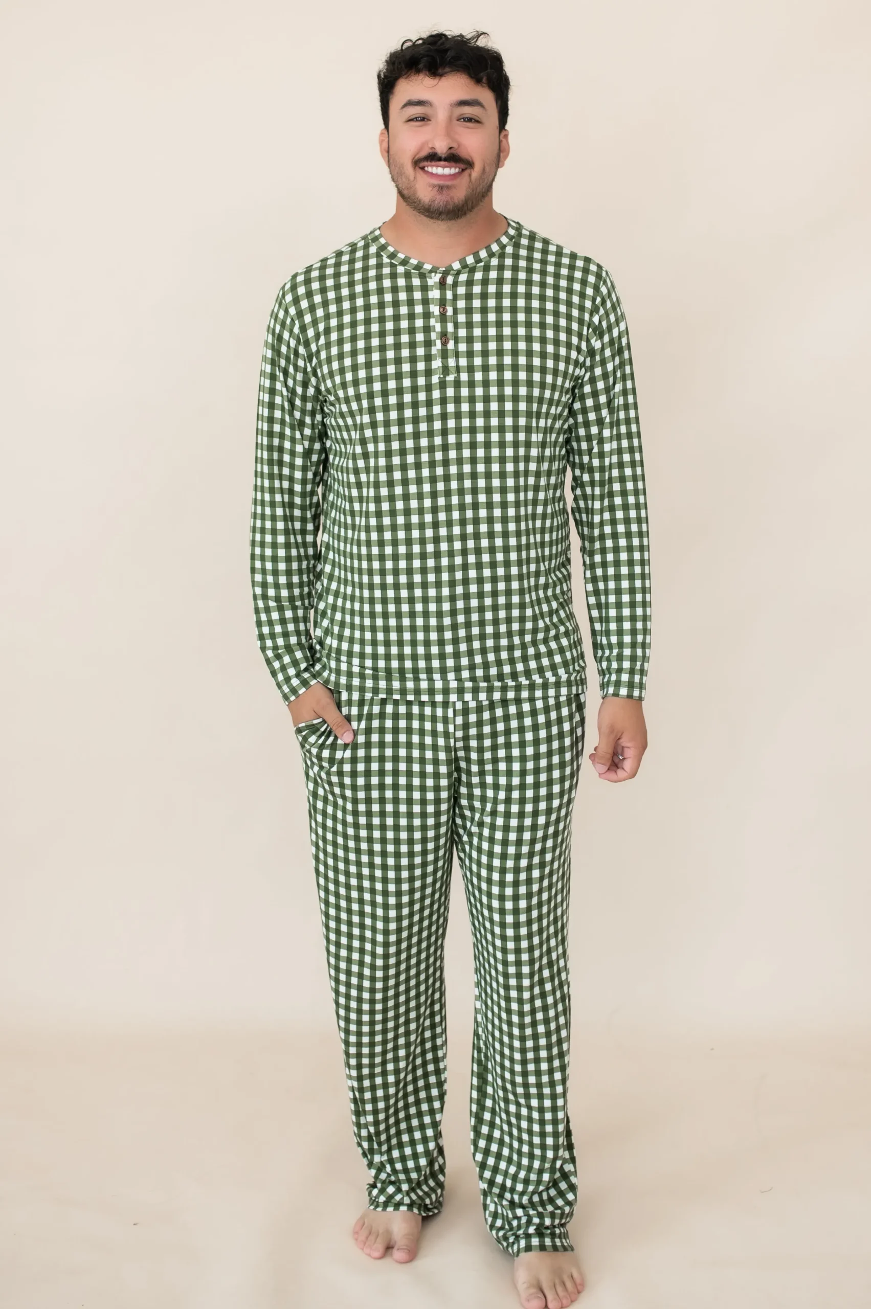Sale Kyte Baby Men's Long Sleeve Henley Top in Gingham Fir
