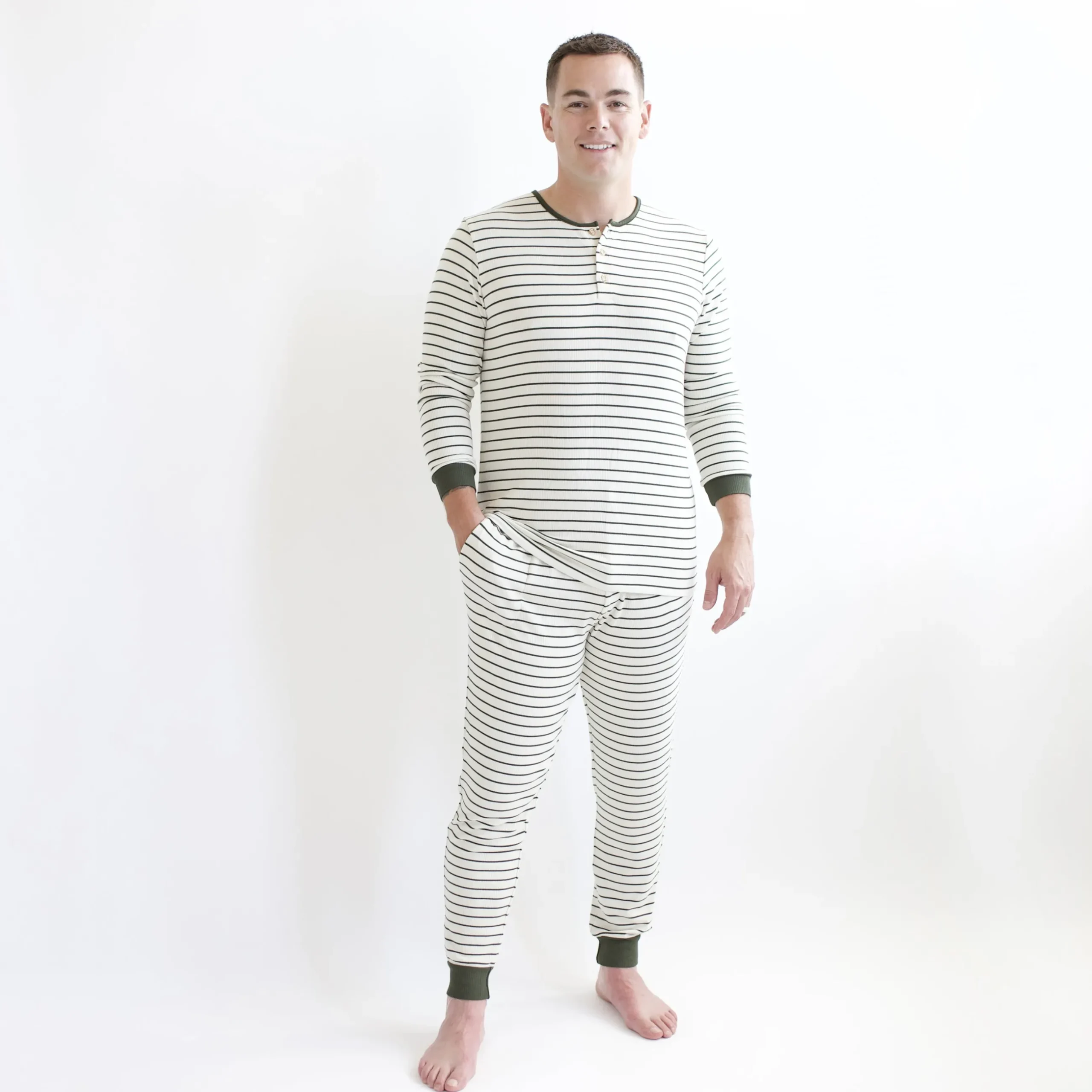 Online Kyte Baby Men's Ribbed Henley Set in Fir Stripe