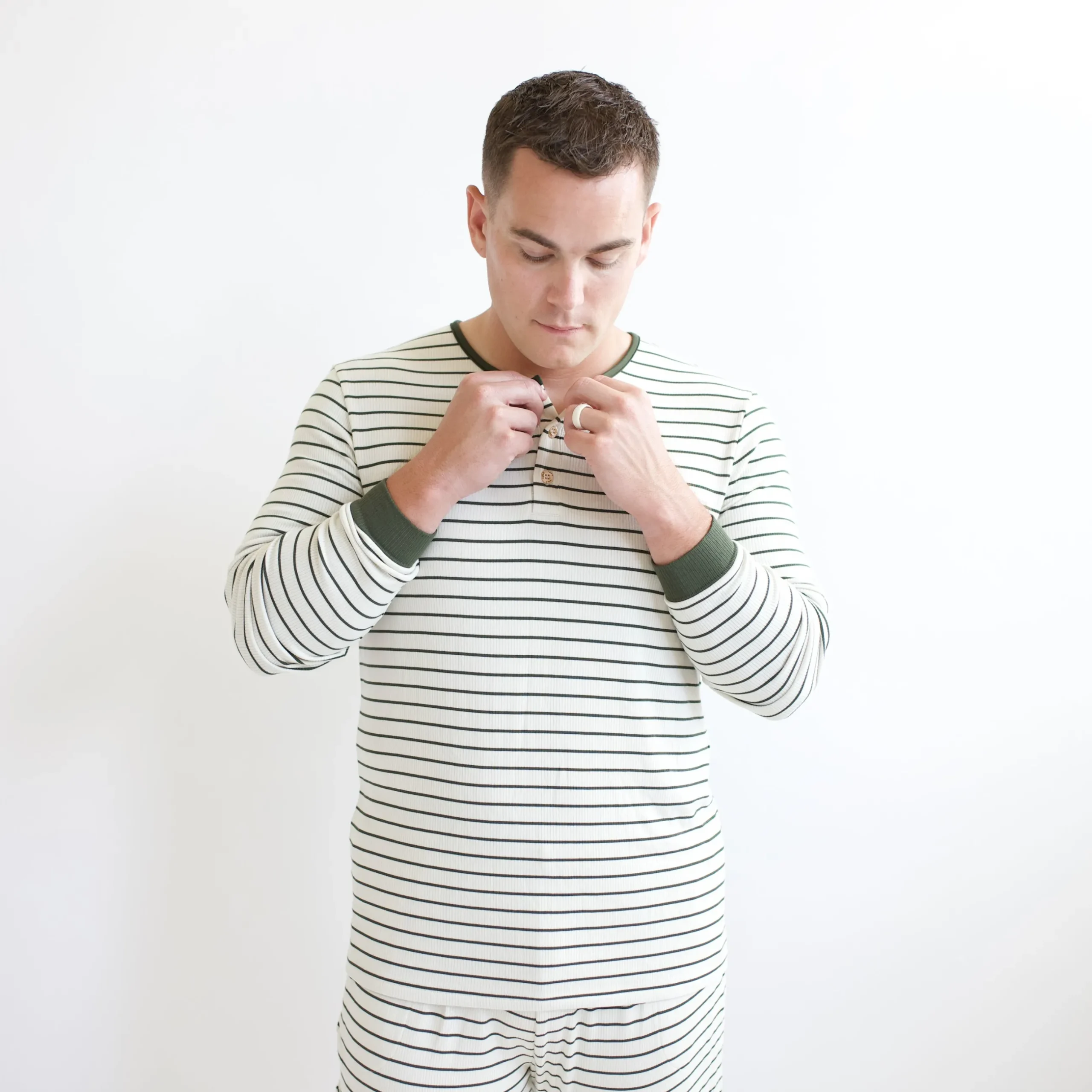 Online Kyte Baby Men's Ribbed Henley Set in Fir Stripe