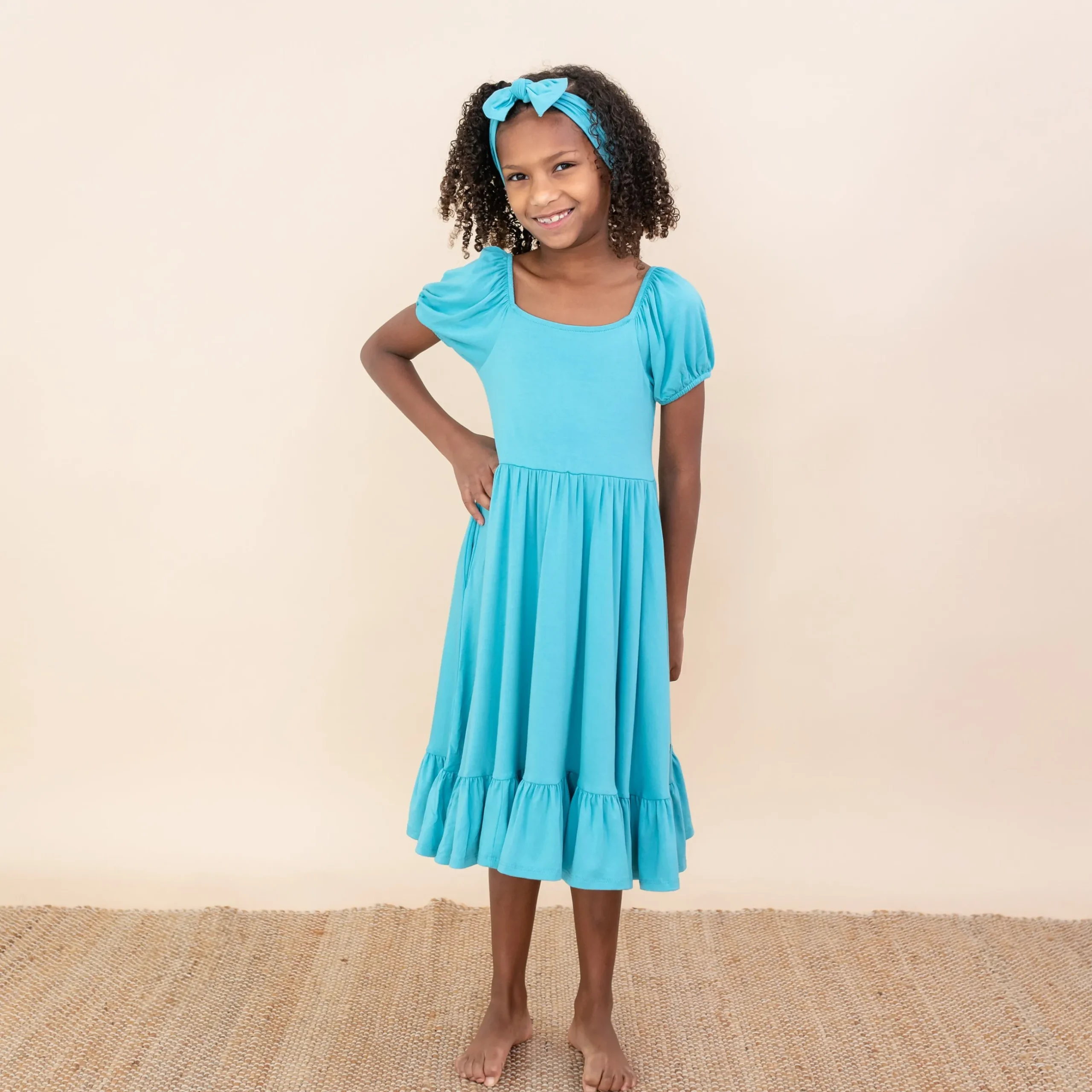 Outlet Kyte Baby Puff Sleeve Twirl Dress in Makai