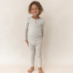 Hot Kyte Baby Ribbed Henley Set in Bisque