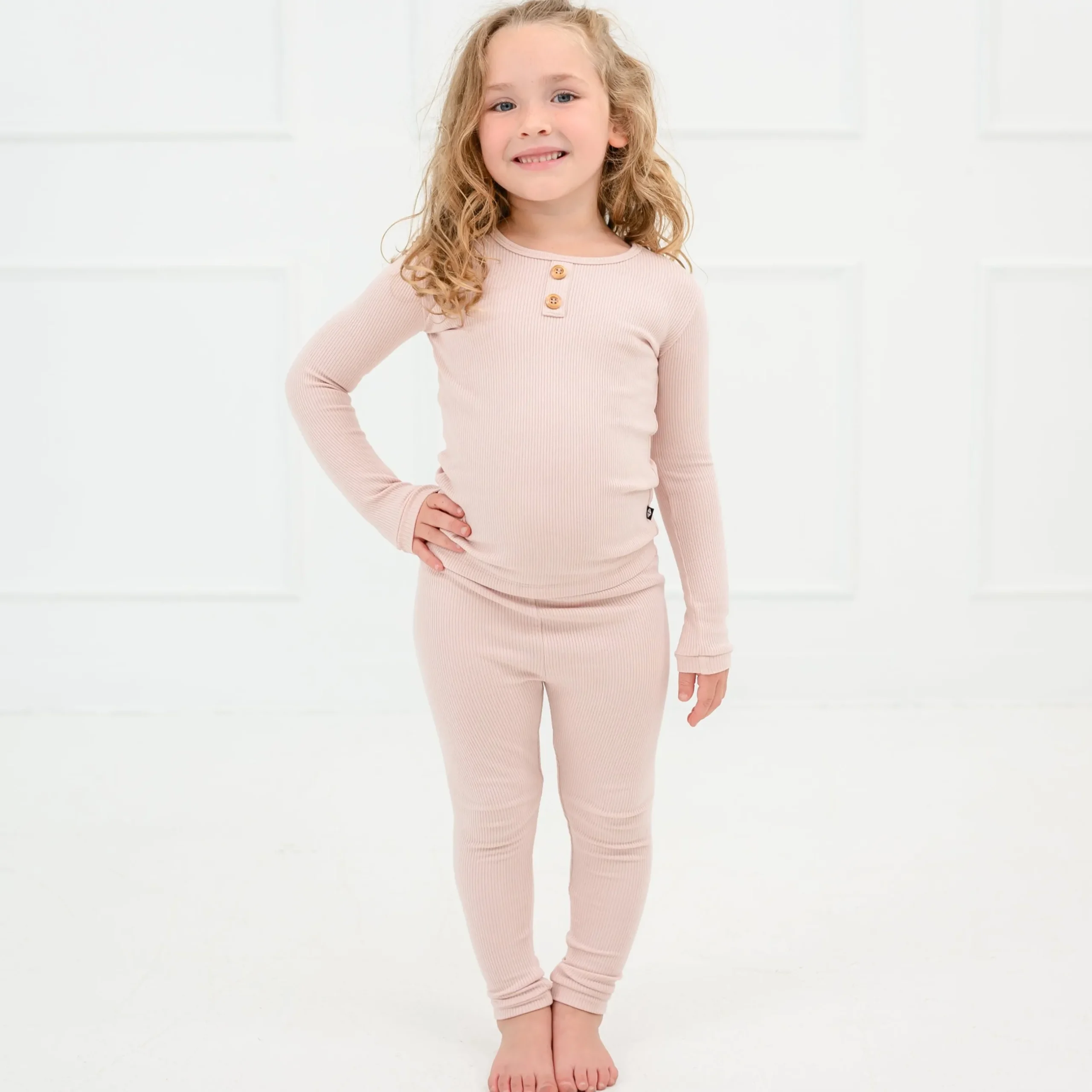 New Kyte Baby Ribbed Henley Set in Blush