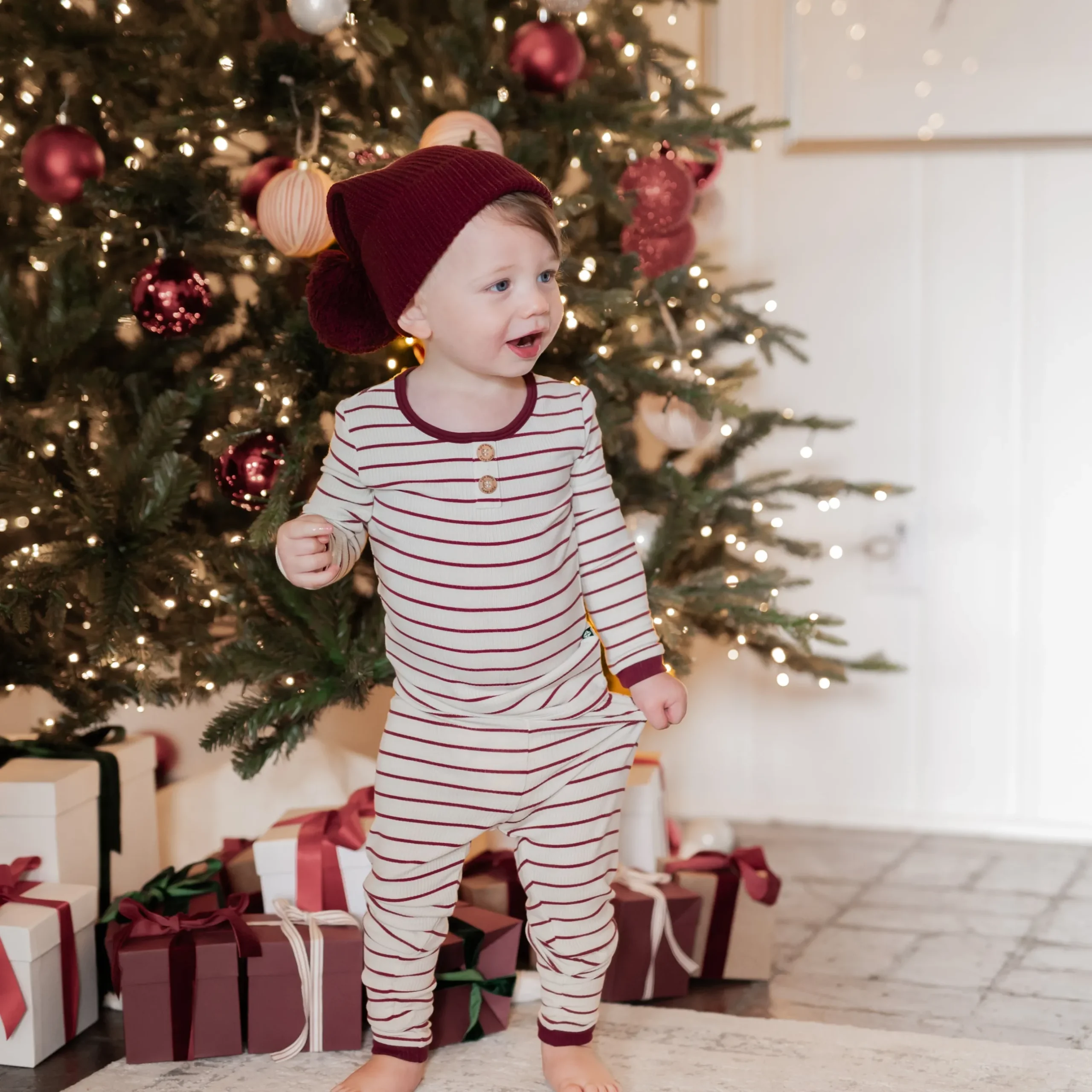 Sale Kyte Baby Ribbed Henley Set in Burgundy Stripe