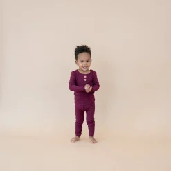 Hot Kyte Baby Ribbed Henley Set in Burgundy