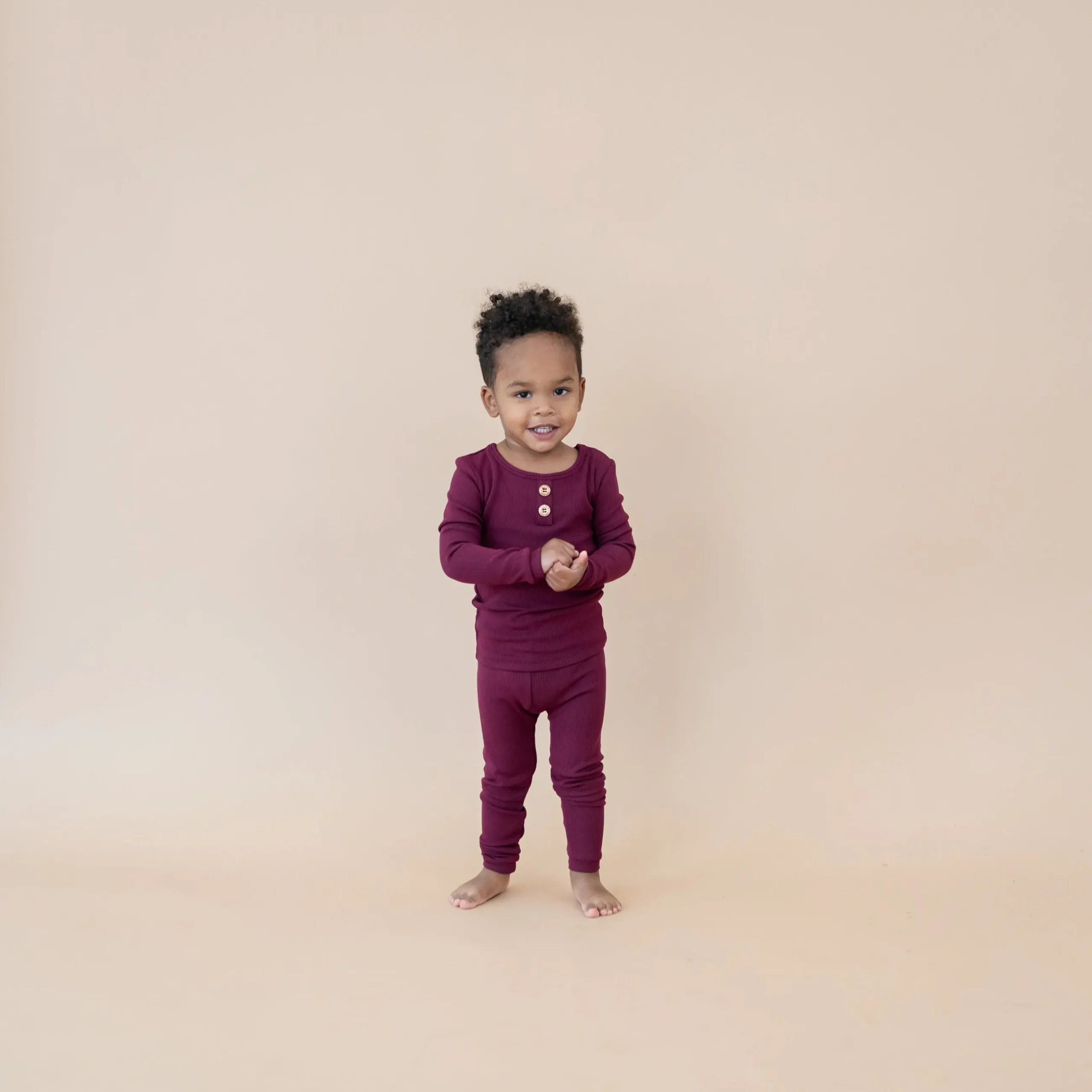 Hot Kyte Baby Ribbed Henley Set in Burgundy