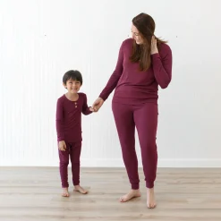 Hot Kyte Baby Ribbed Henley Set in Burgundy