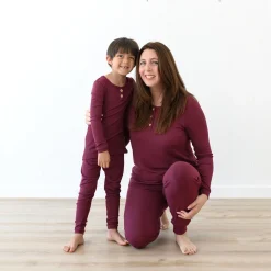 Hot Kyte Baby Ribbed Henley Set in Burgundy