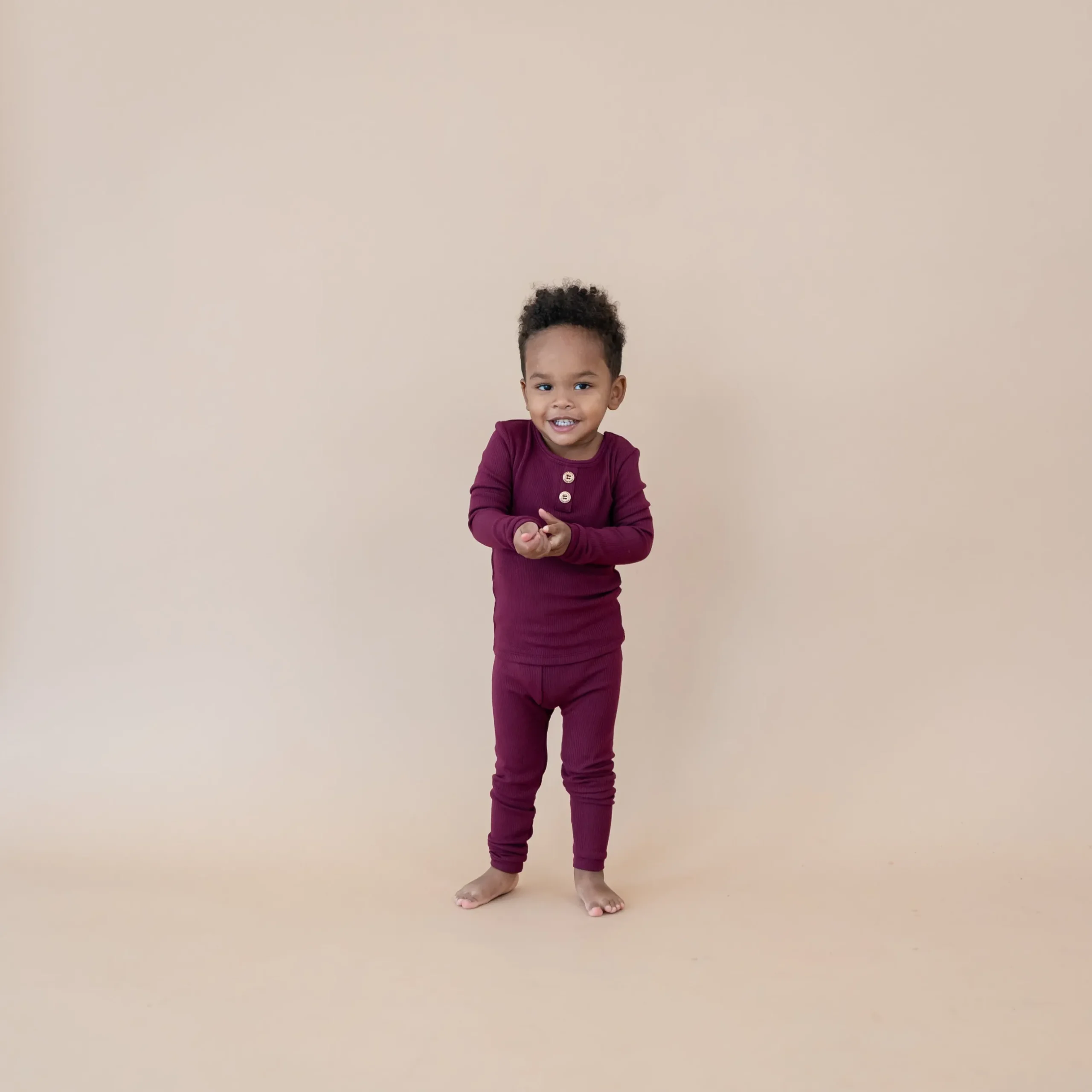 Hot Kyte Baby Ribbed Henley Set in Burgundy