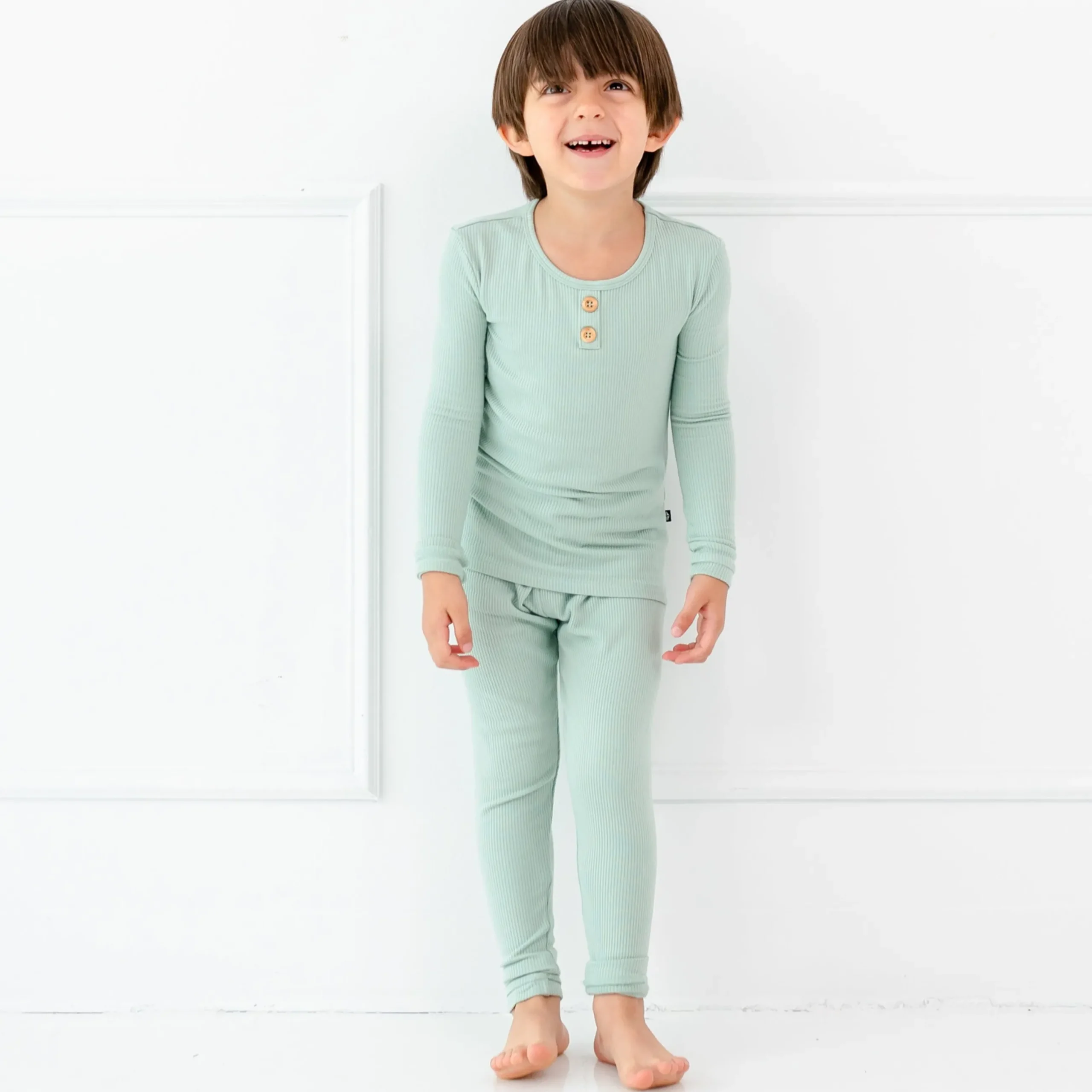 Kyte Baby Ribbed Henley Set in Sage