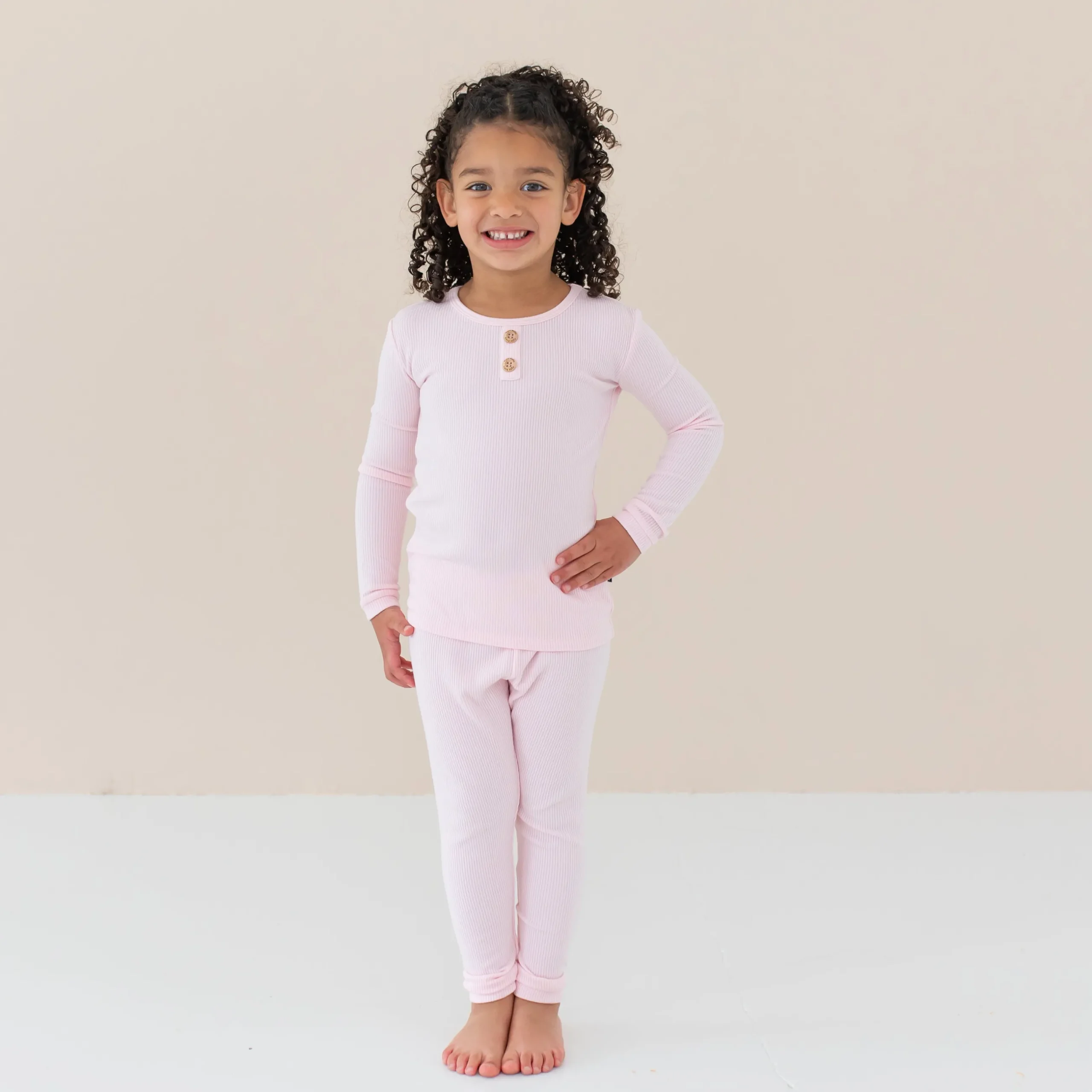 New Kyte Baby Ribbed Henley Set in Sakura